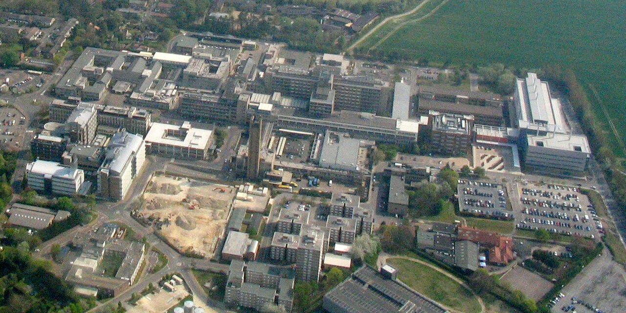 Aerial view of Cambridge Biomedical Campus
